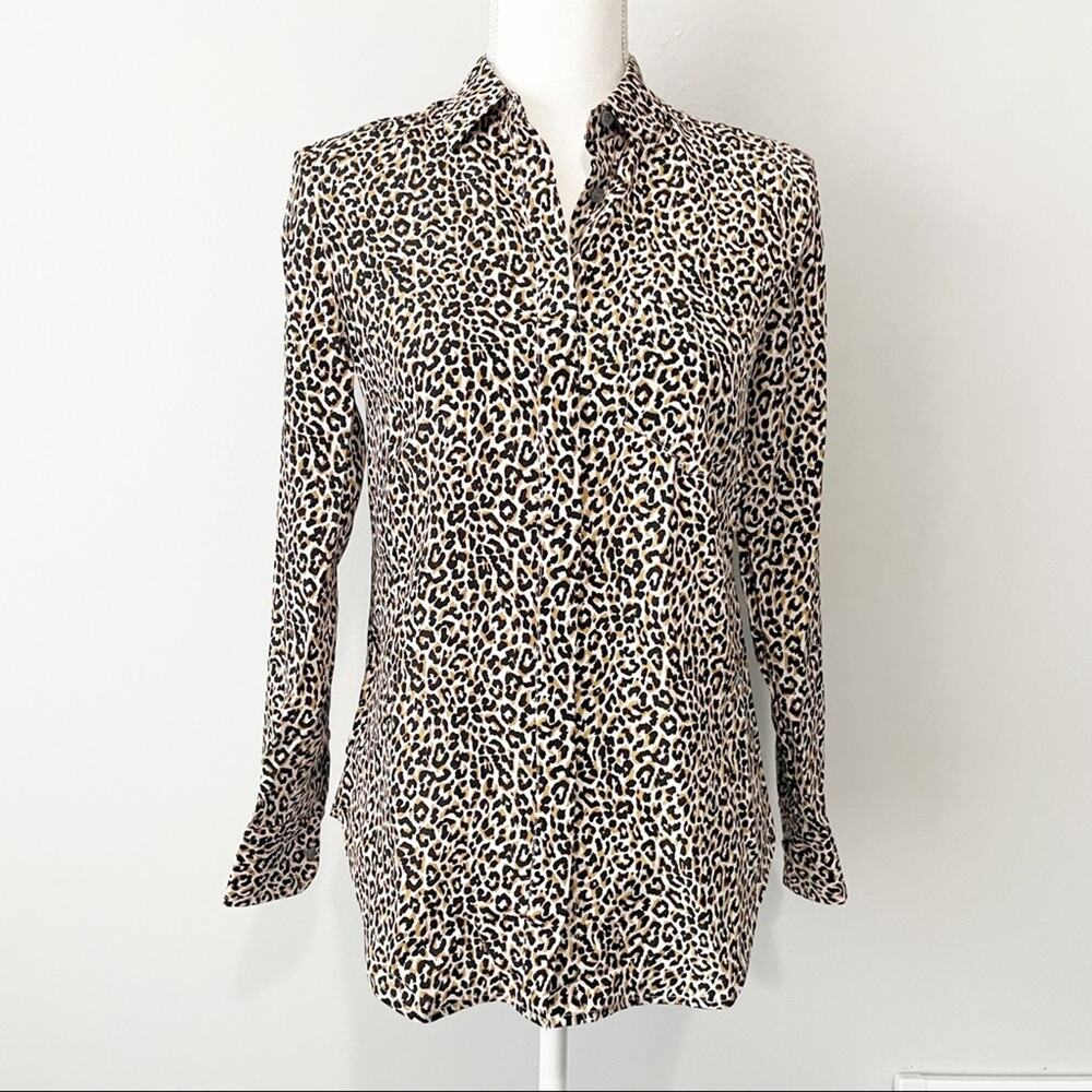 J Crew leopard silk button down top size small